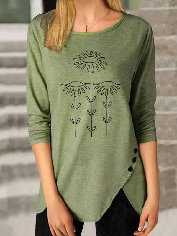 Fresh Round Neck Green Long Sleeve Top