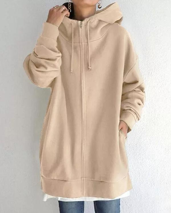 Comfy Hoodie Plain Apricot Coat