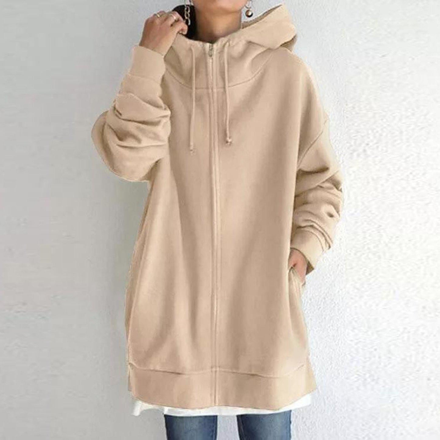 Comfy Hoodie Plain Apricot Coat