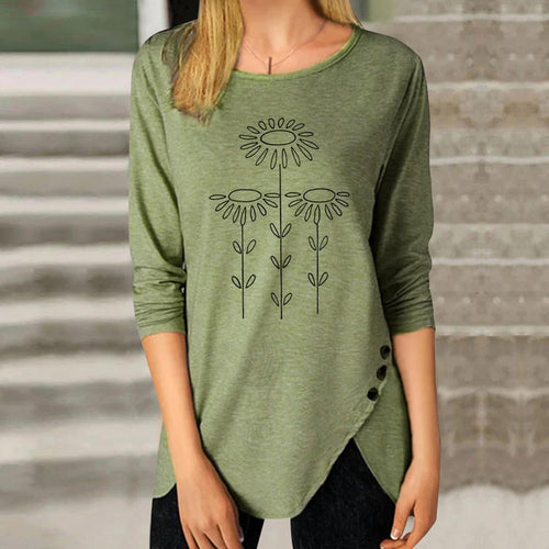 Fresh Round Neck Green Long Sleeve Top
